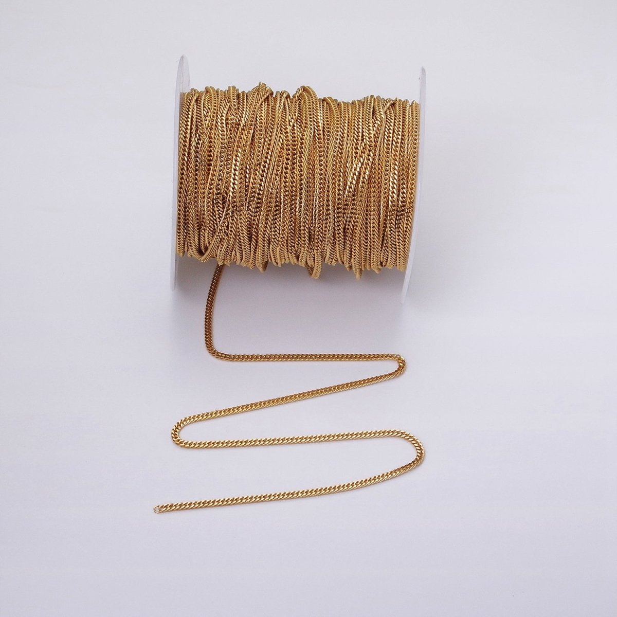 24k Gold Filled 2.7mm Curb Chain Cable Link Unfinished Yard Chain in Gold & Silver | ROLL-1279 ROLL-1280 Clearance Pricing