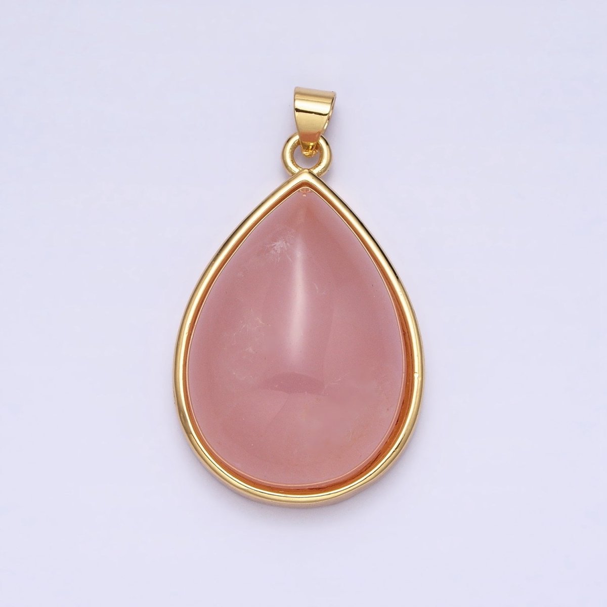 24K Gold Filled 28.5mm, 35mm Rose Quartz Natural Gemstone Teardrop Bezel Pendant | AA328 AA294