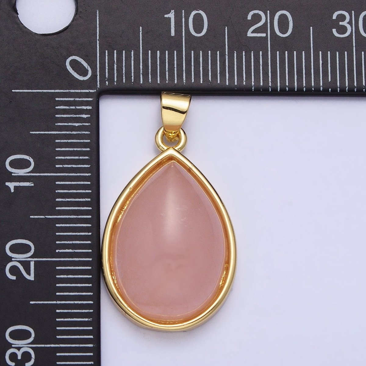 24K Gold Filled 28.5mm, 35mm Rose Quartz Natural Gemstone Teardrop Bezel Pendant | AA328 AA294