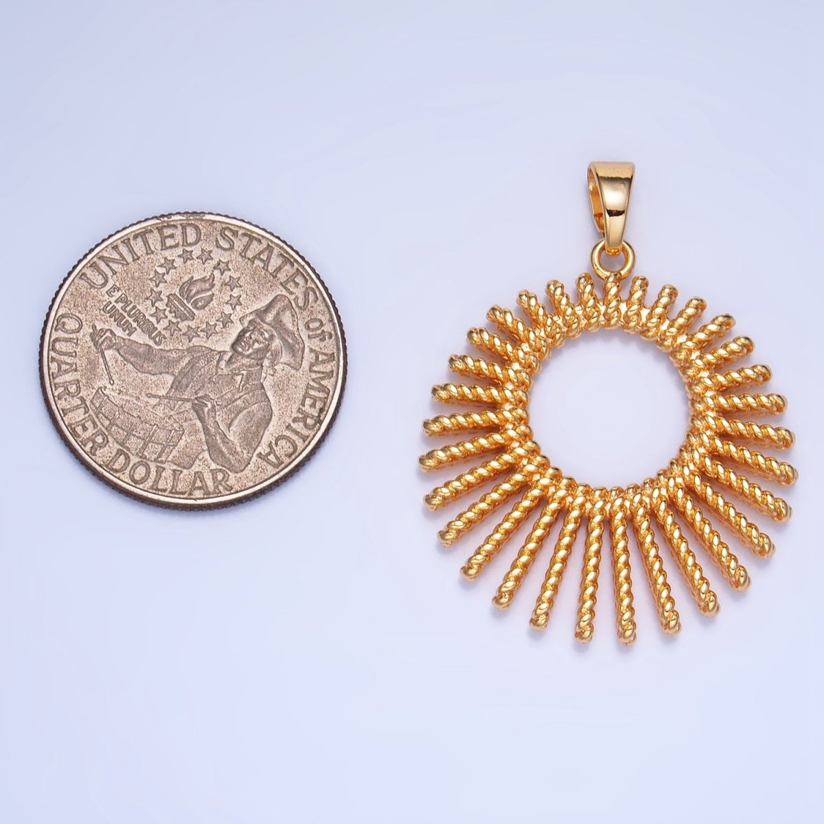 24K Gold Filled 28mm Celestial Sun Ray Croissant Circular Pendant in Gold & Silver | AA995