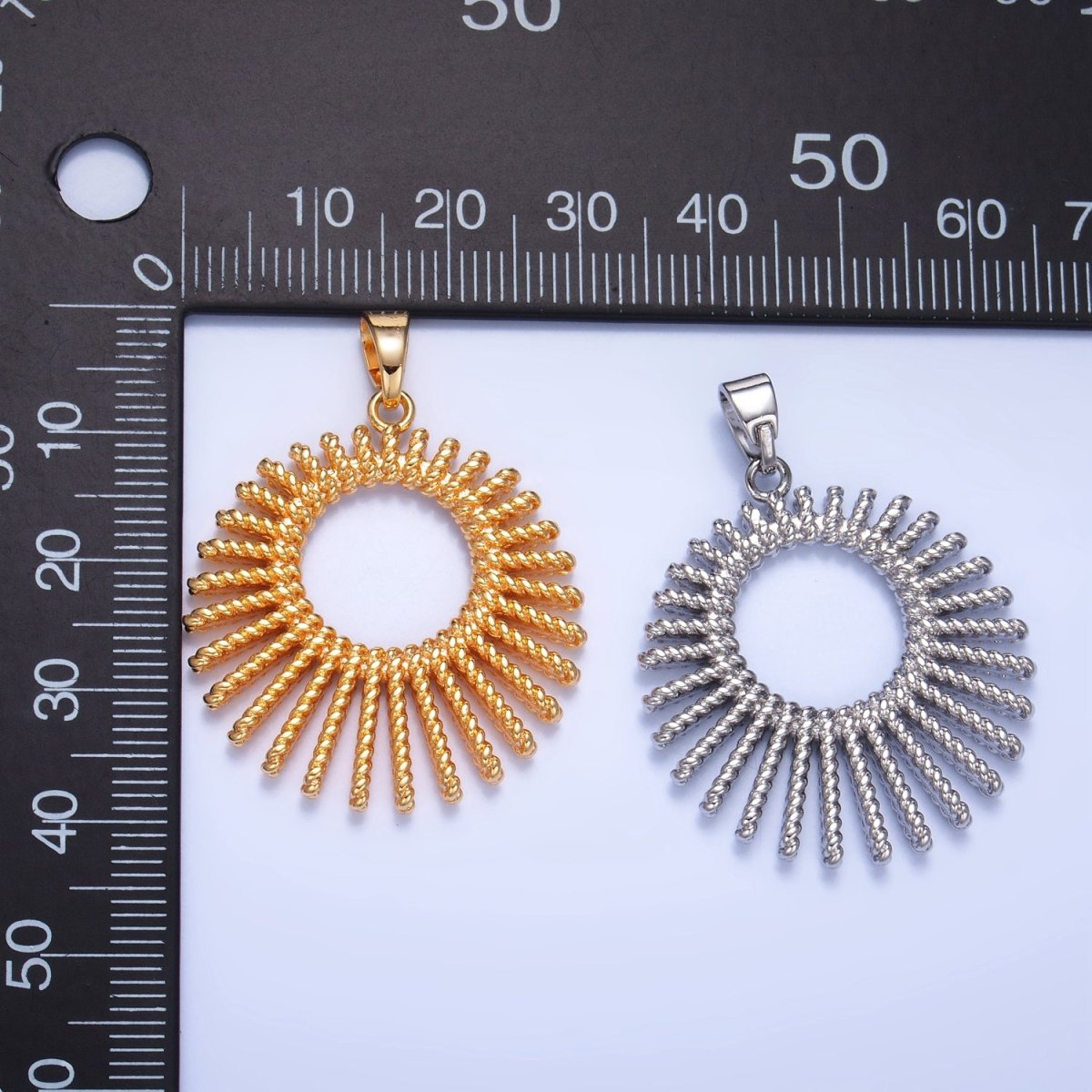 24K Gold Filled 28mm Celestial Sun Ray Croissant Circular Pendant in Gold & Silver | AA995