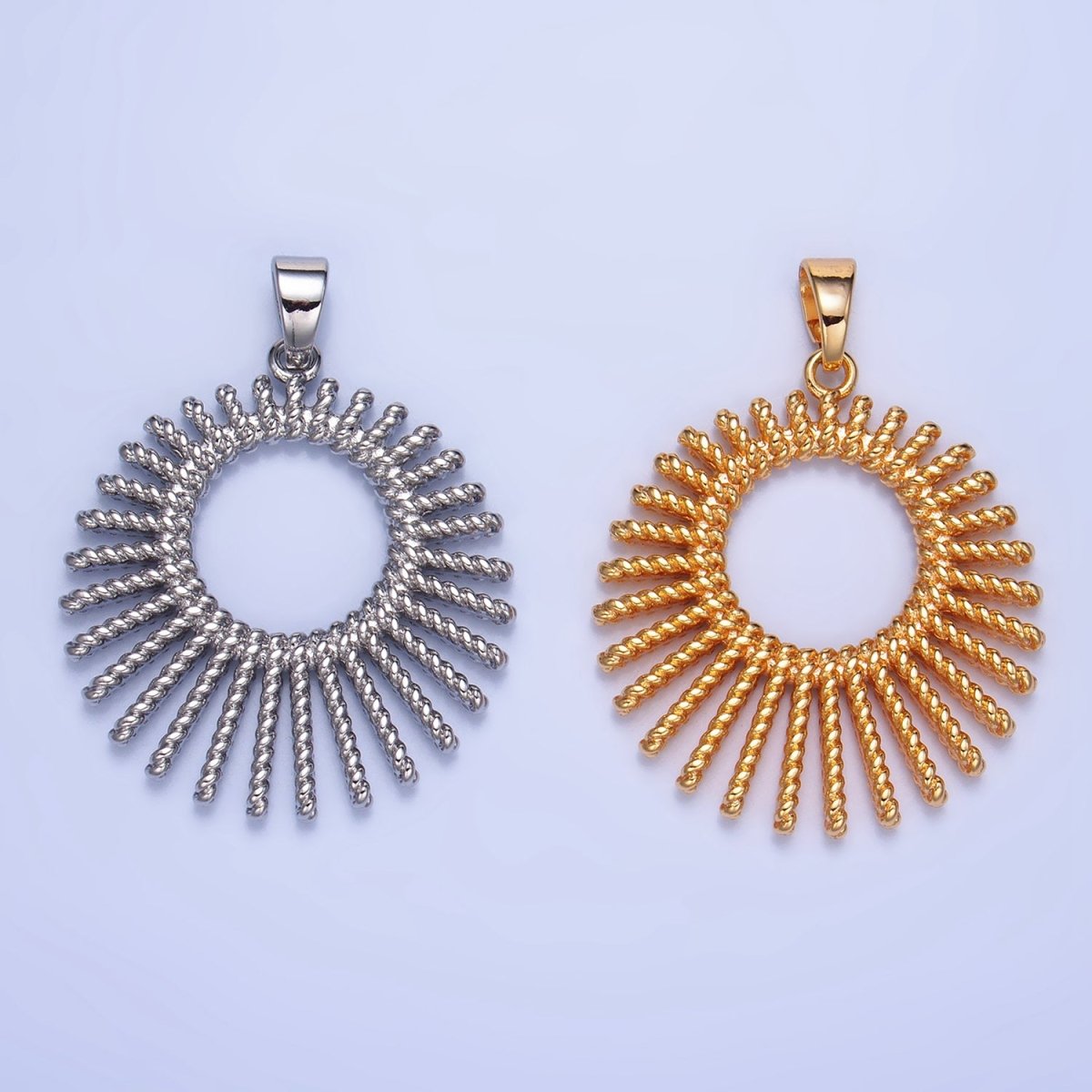 24K Gold Filled 28mm Celestial Sun Ray Croissant Circular Pendant in Gold & Silver | AA995