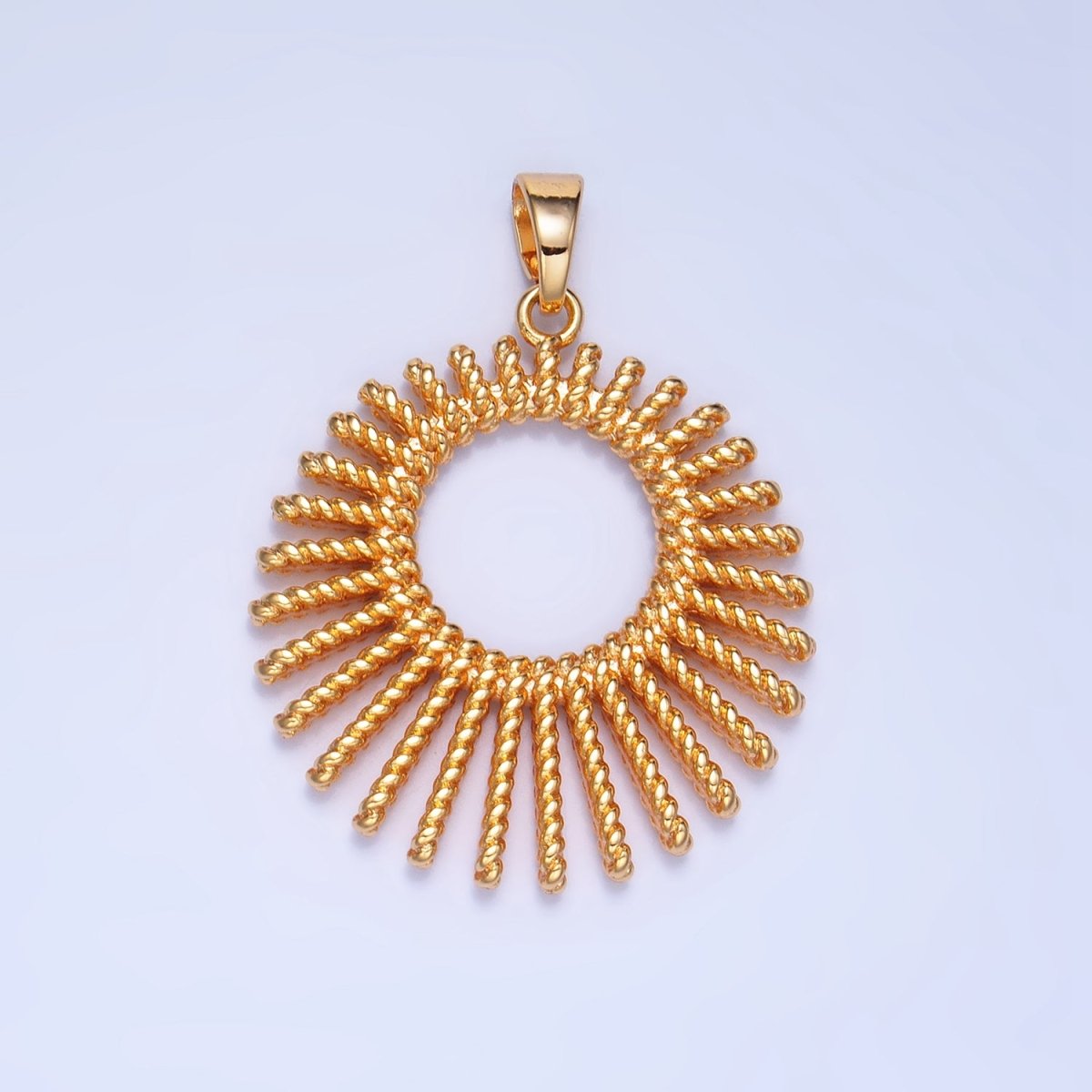24K Gold Filled 28mm Celestial Sun Ray Croissant Circular Pendant in Gold & Silver | AA995