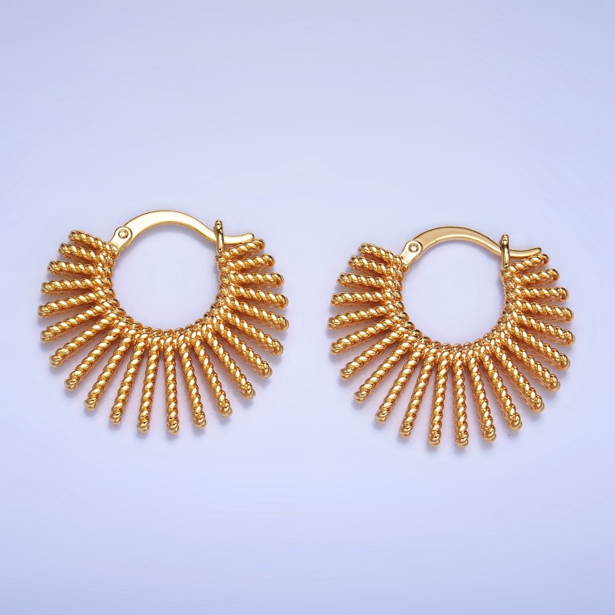 24K Gold Filled 28mm Celestial Sun Ray Croissant Latch Hoop Earrings in Gold & Silver | P230 P231