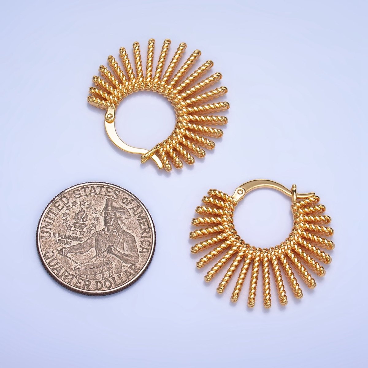 24K Gold Filled 28mm Celestial Sun Ray Croissant Latch Hoop Earrings in Gold & Silver | P230 P231