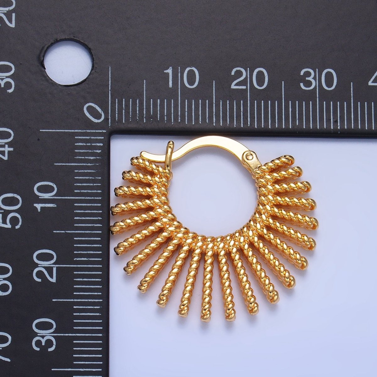 24K Gold Filled 28mm Celestial Sun Ray Croissant Latch Hoop Earrings in Gold & Silver | P230 P231