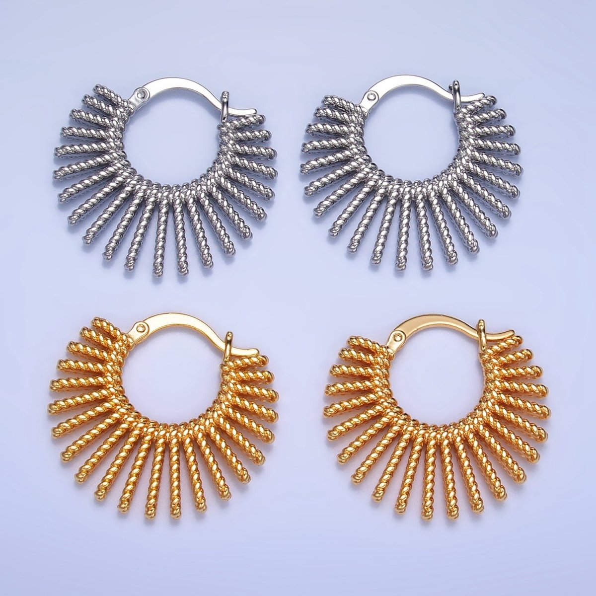 24K Gold Filled 28mm Celestial Sun Ray Croissant Latch Hoop Earrings in Gold & Silver | P230 P231