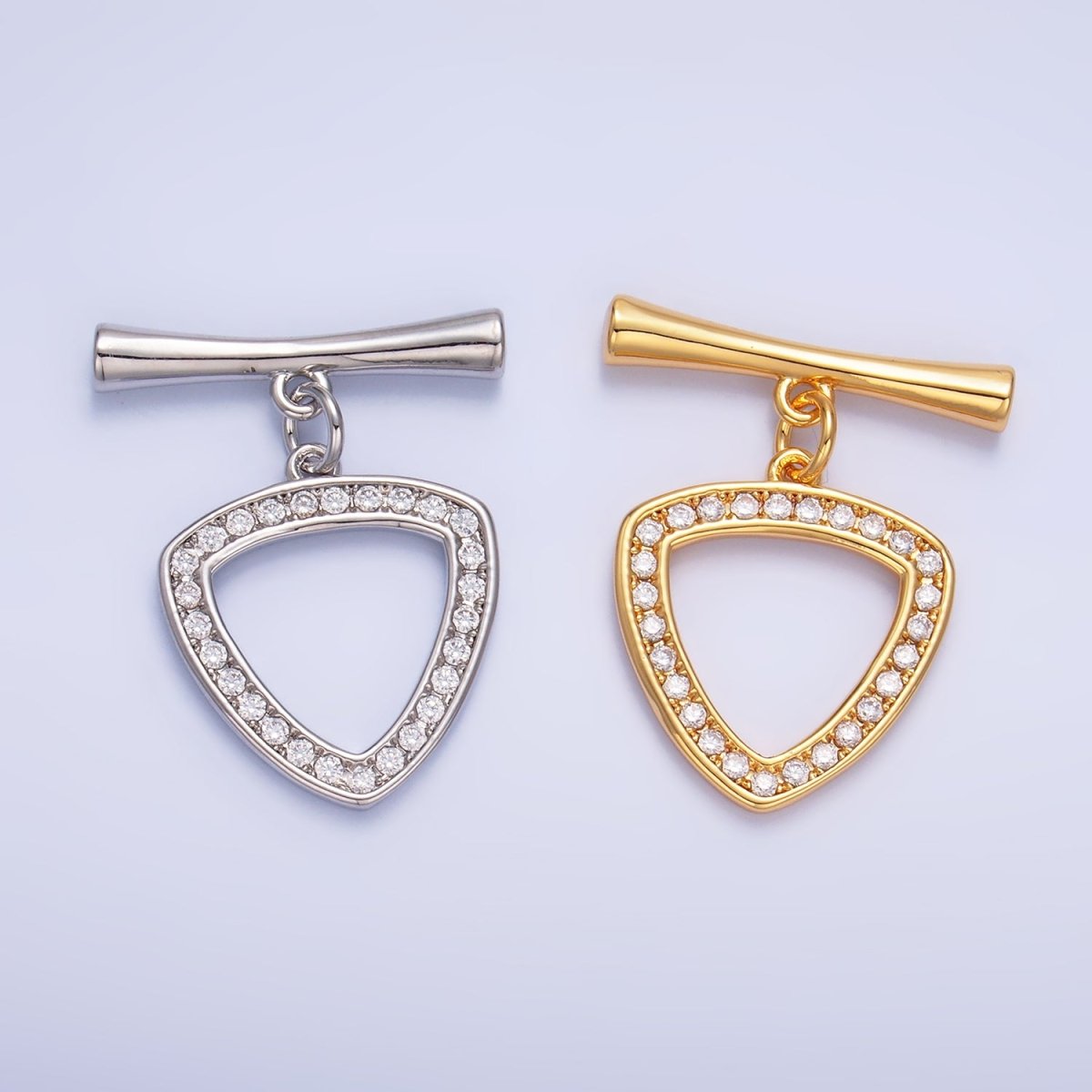24K Gold Filled 28mm Micro Paved CZ Triangle Toggle Clasps Closure Findings in Gold & Silver | Z1032