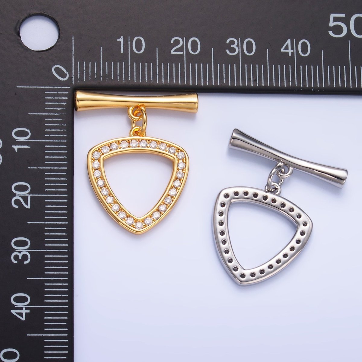 24K Gold Filled 28mm Micro Paved CZ Triangle Toggle Clasps Closure Findings in Gold & Silver | Z1032