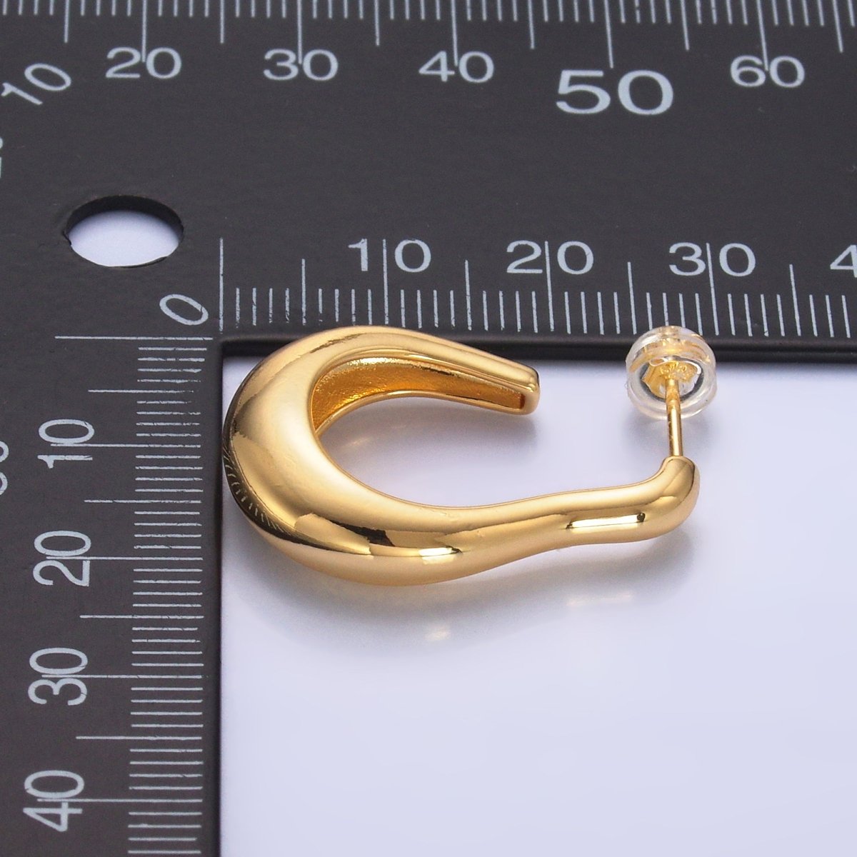 24K Gold Filled 28mm Molten Abstract J - Shaped Hoop Earrings | AB704 - DLUXCA