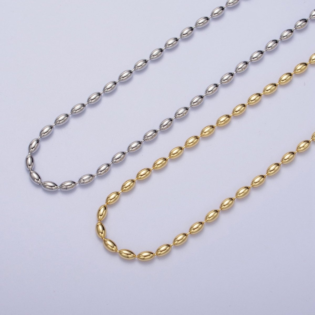 24K Gold Filled 2.8mm Oval Bead 17.5 Inch Chain Necklace in Gold & Silver | WA-1490 WA-1491