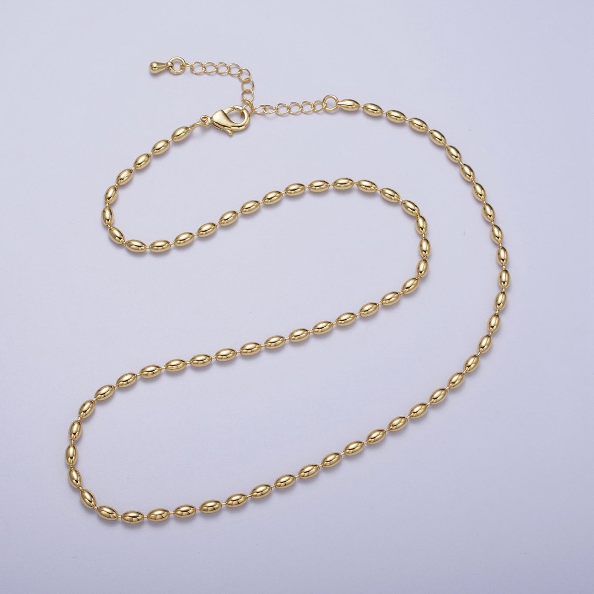 24K Gold Filled 2.8mm Oval Bead 17.5 Inch Chain Necklace in Gold & Silver | WA-1490 WA-1491