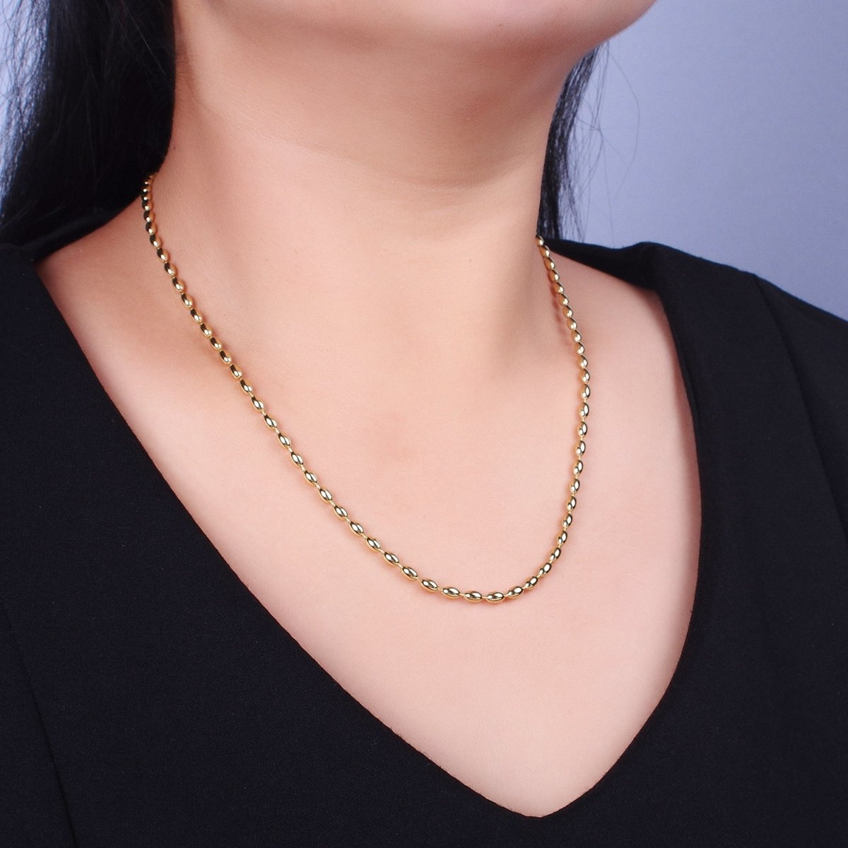 24K Gold Filled 2.8mm Oval Bead 17.5 Inch Chain Necklace in Gold & Silver | WA-1490 WA-1491
