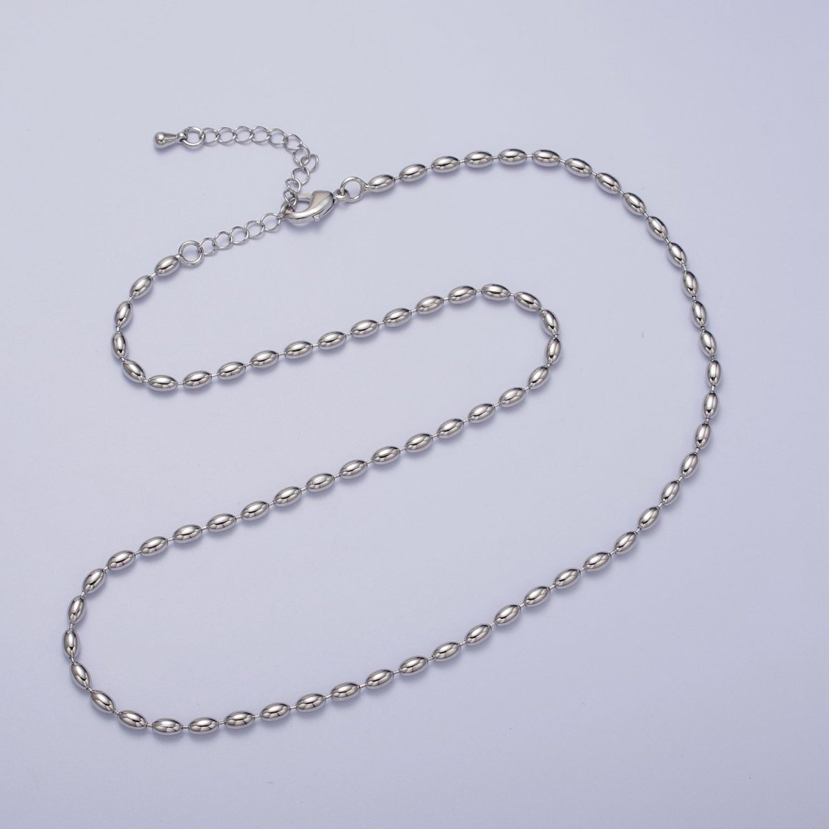 24K Gold Filled 2.8mm Oval Bead 17.5 Inch Chain Necklace in Gold & Silver | WA-1490 WA-1491