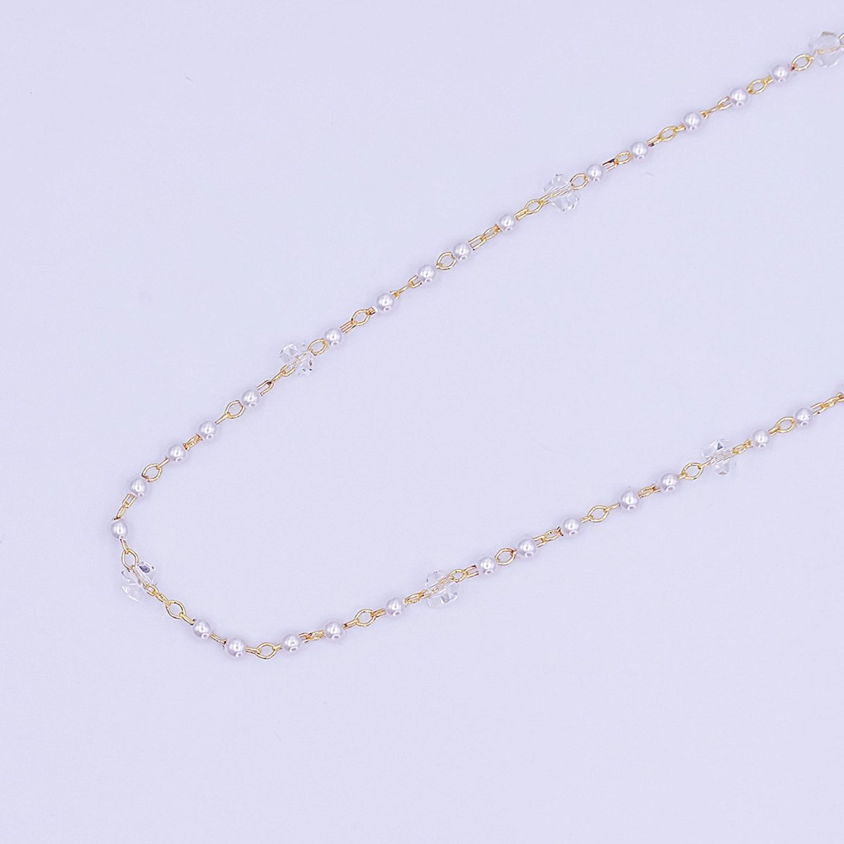 24K Gold Filled 2.8mm Shell Pearl Clear Crystal Link Unfinished Chain by Yard | Roll - 1662 - DLUXCA