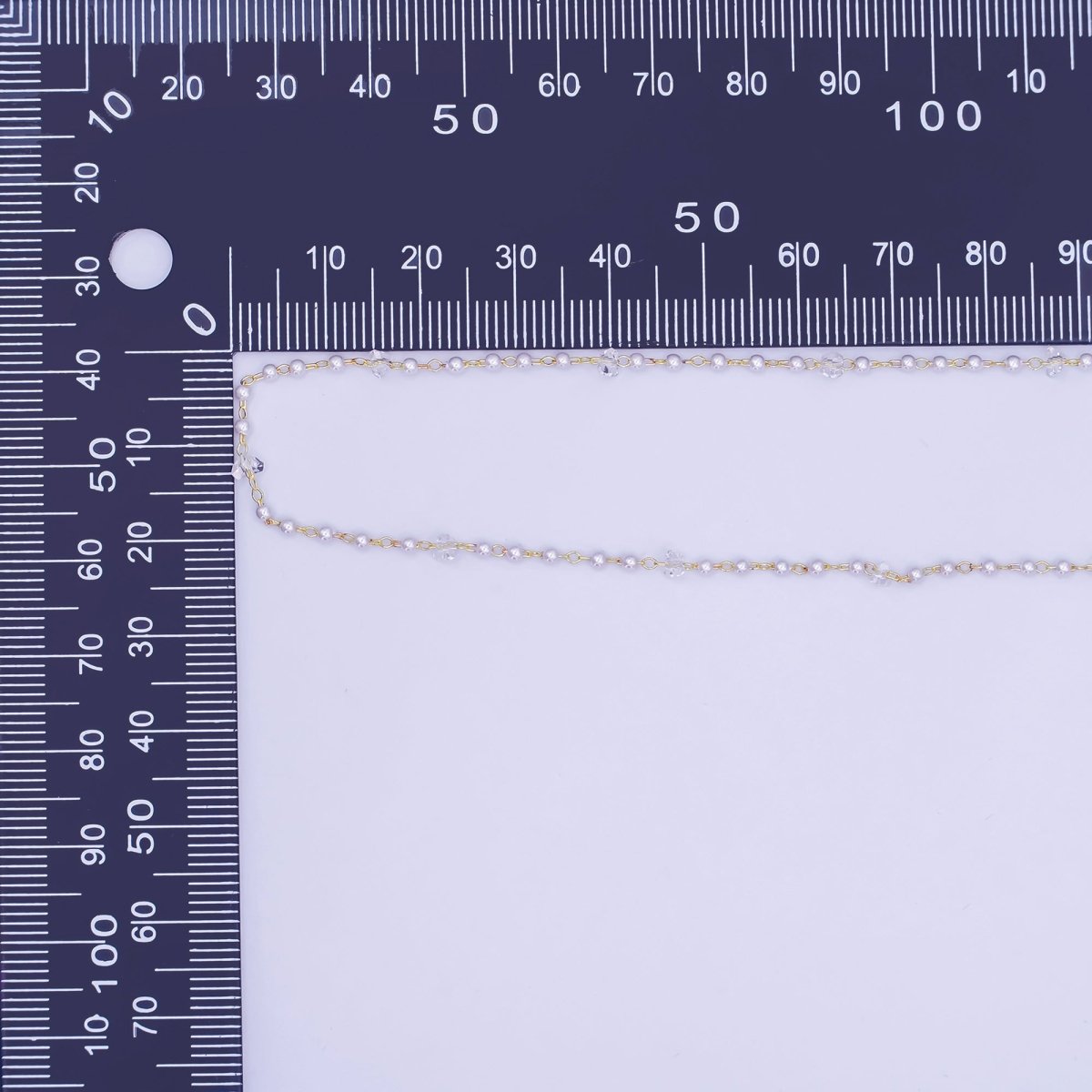 24K Gold Filled 2.8mm Shell Pearl Clear Crystal Link Unfinished Chain by Yard | Roll - 1662 - DLUXCA