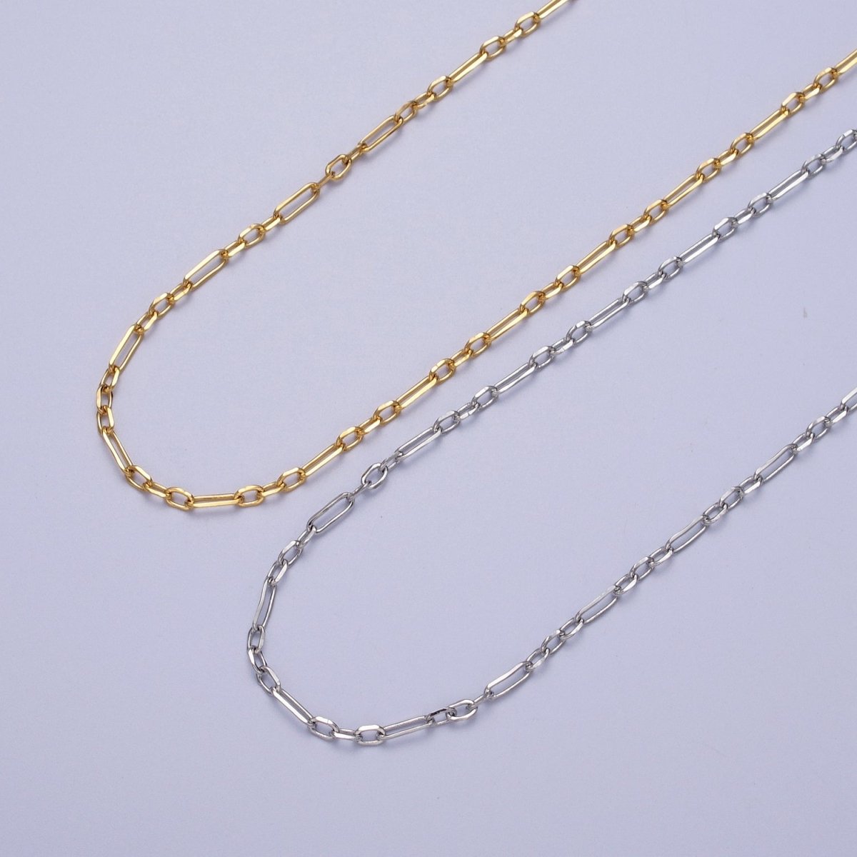 24K Gold Filled 2mm Mini Flat Link Paperclip Cable Chain Gold, Silver Unfinished Chain | ROLL-905, ROLL-906