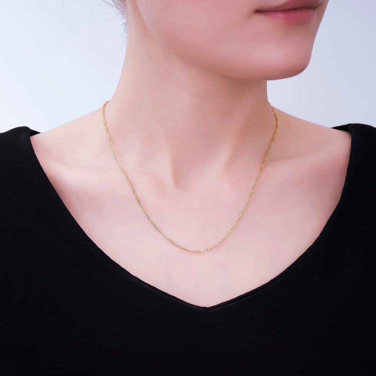 24K Gold Filled 2mm Singapore Chain 18 Inch Necklace | WA - 3154 - DLUXCA