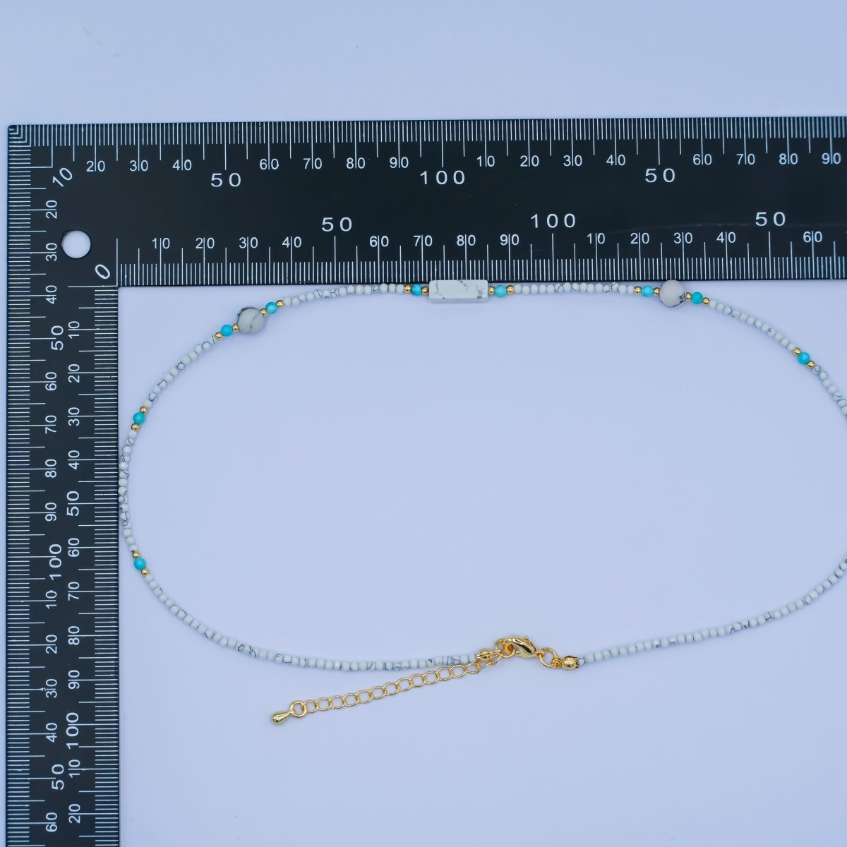 24K Gold Filled 2mm White Howlite Gemstone 16 Inch Necklace | WA - 2958 - DLUXCA