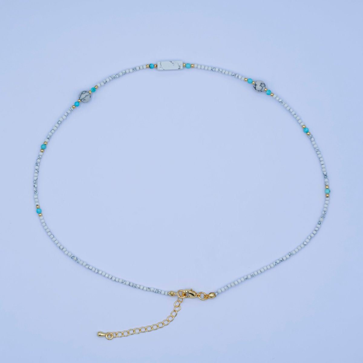 24K Gold Filled 2mm White Howlite Gemstone 16 Inch Necklace | WA - 2958 - DLUXCA