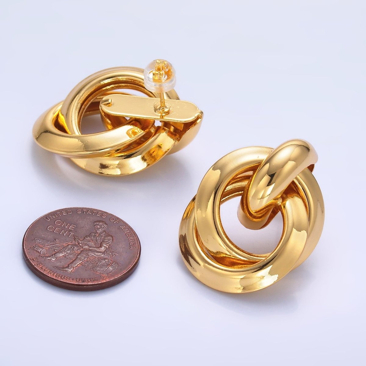 24K Gold Filled 30mm Circular Doorknocker Drop Stud Earrings in Gold & Silver | Q530 Q526