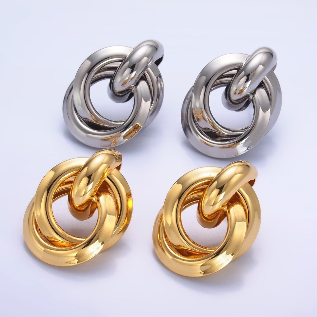 24K Gold Filled 30mm Circular Doorknocker Drop Stud Earrings in Gold & Silver | Q530 Q526
