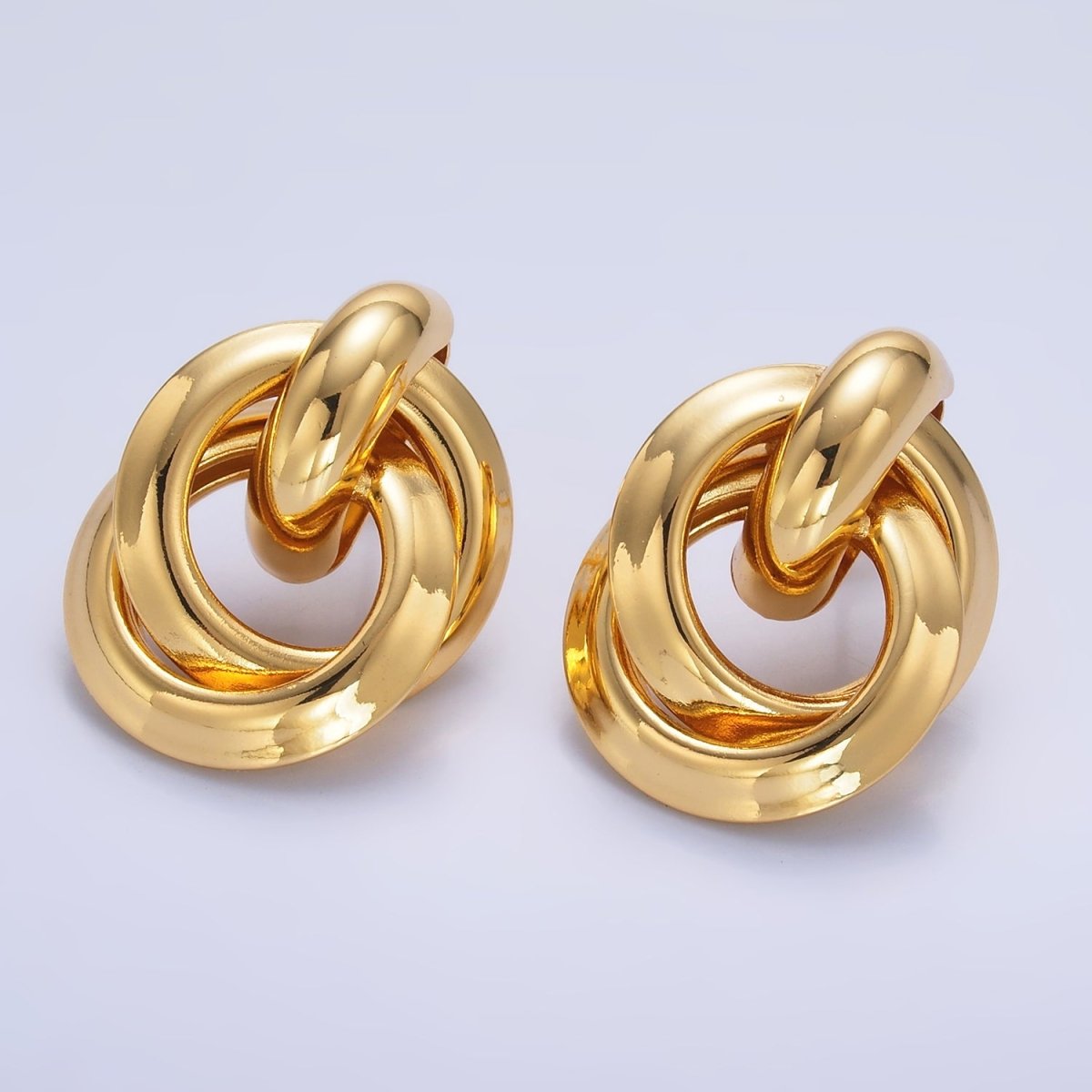 24K Gold Filled 30mm Circular Doorknocker Drop Stud Earrings in Gold & Silver | Q530 Q526