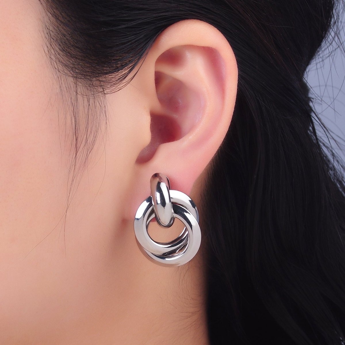 24K Gold Filled 30mm Circular Doorknocker Drop Stud Earrings in Gold & Silver | Q530 Q526