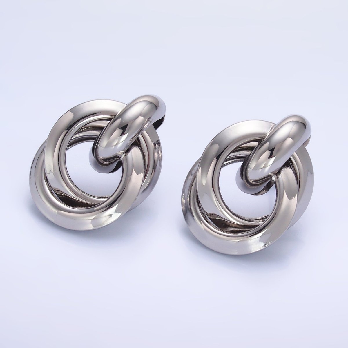 24K Gold Filled 30mm Circular Doorknocker Drop Stud Earrings in Gold & Silver | Q530 Q526