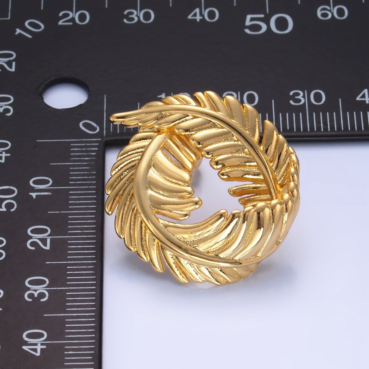 24K Gold Filled 30mm Circular Leaf Stud Earrings in Gold & Silver | V486 V487