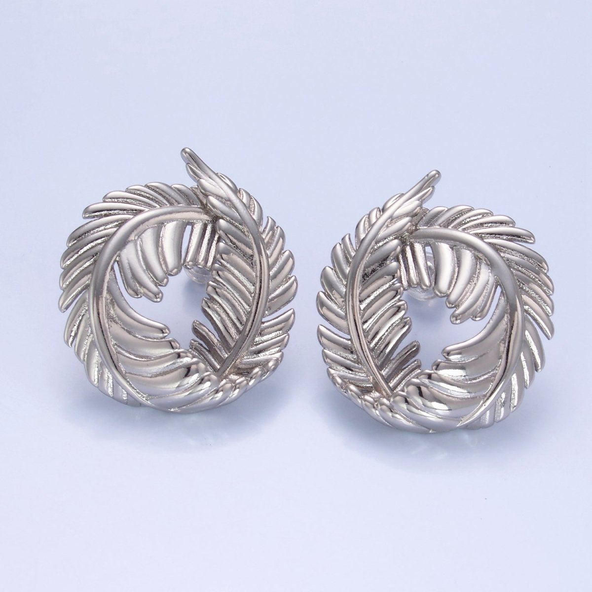 24K Gold Filled 30mm Circular Leaf Stud Earrings in Gold & Silver | V486 V487