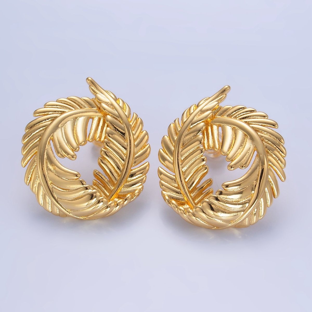 24K Gold Filled 30mm Circular Leaf Stud Earrings in Gold & Silver | V486 V487