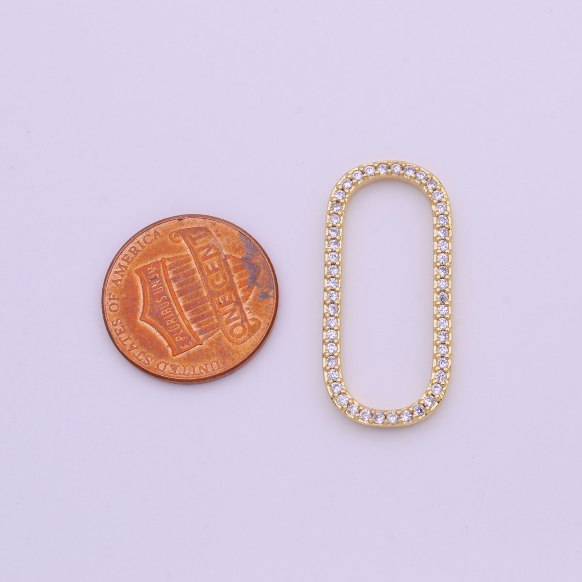 24K Gold Filled 30mm Clear Micro Paved CZ Open Oblong Paperclip Link Jewelry Making Supply | Z-334 - DLUXCA