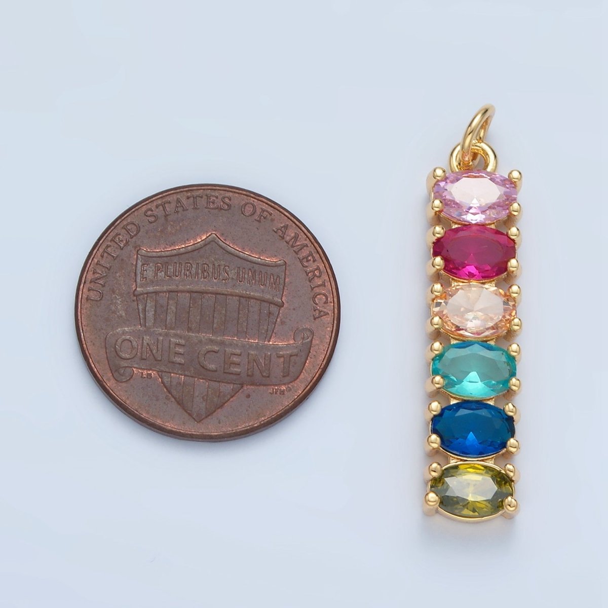 24K Gold Filled 30mm Clear, Multicolor CZ Oval Linear Charm | M047 M046