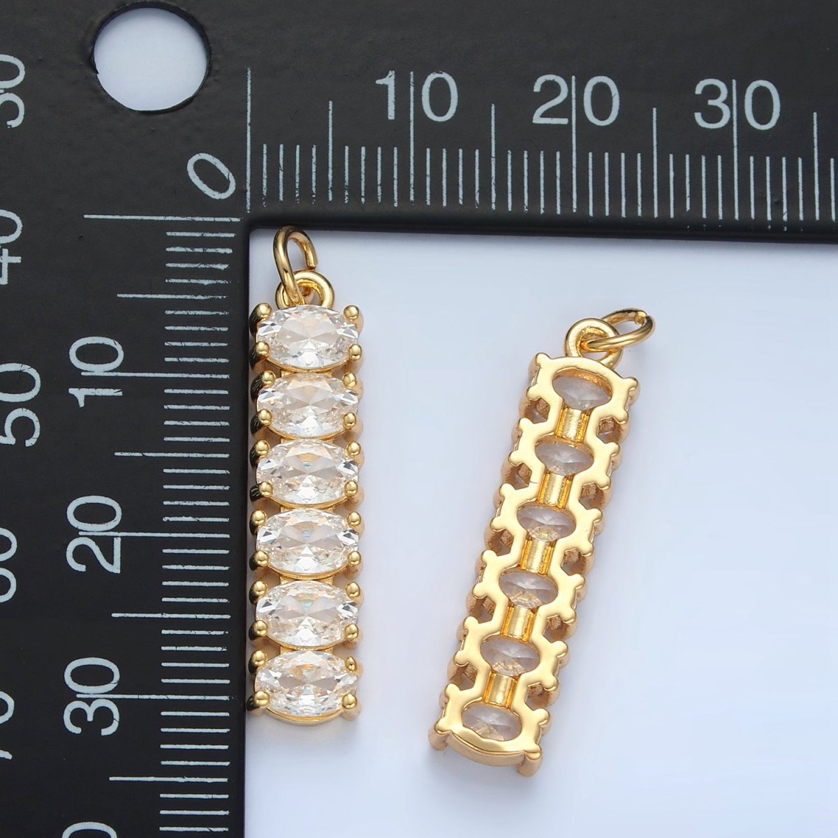 24K Gold Filled 30mm Clear, Multicolor CZ Oval Linear Charm | M047 M046