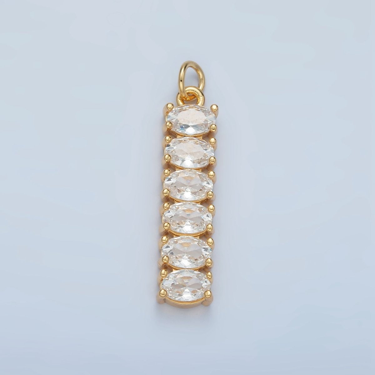 24K Gold Filled 30mm Clear, Multicolor CZ Oval Linear Charm | M047 M046