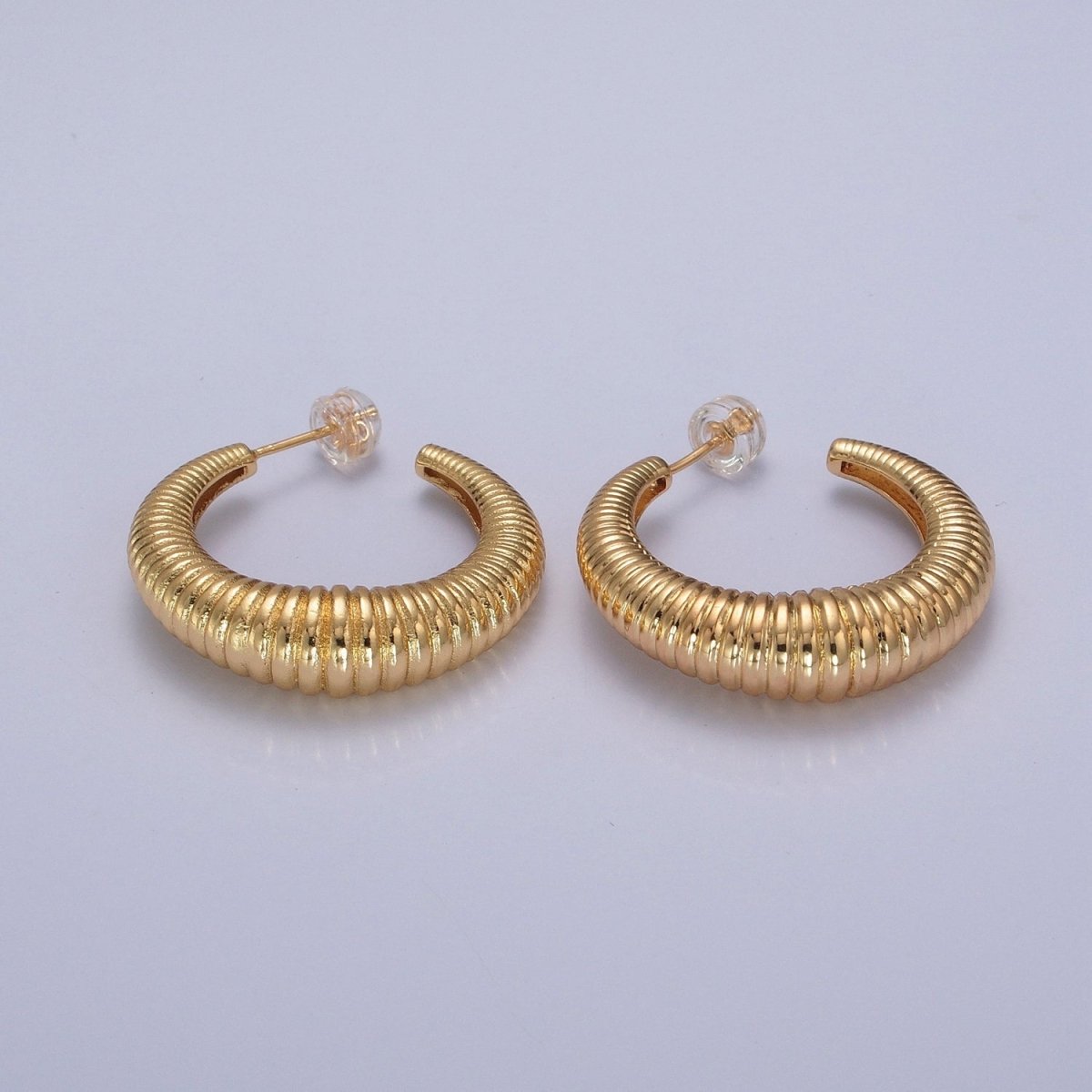 24K Gold Filled 30mm Croissant C-Shaped Hoop Earrings in Gold & Silver | P300 P301