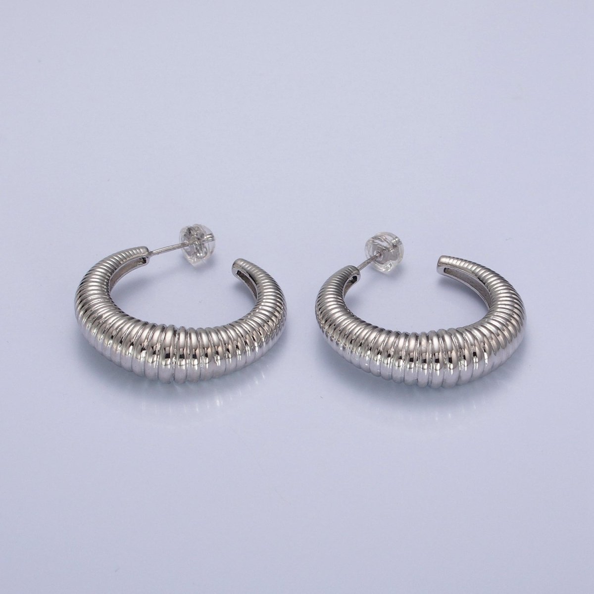 24K Gold Filled 30mm Croissant C-Shaped Hoop Earrings in Gold & Silver | P300 P301