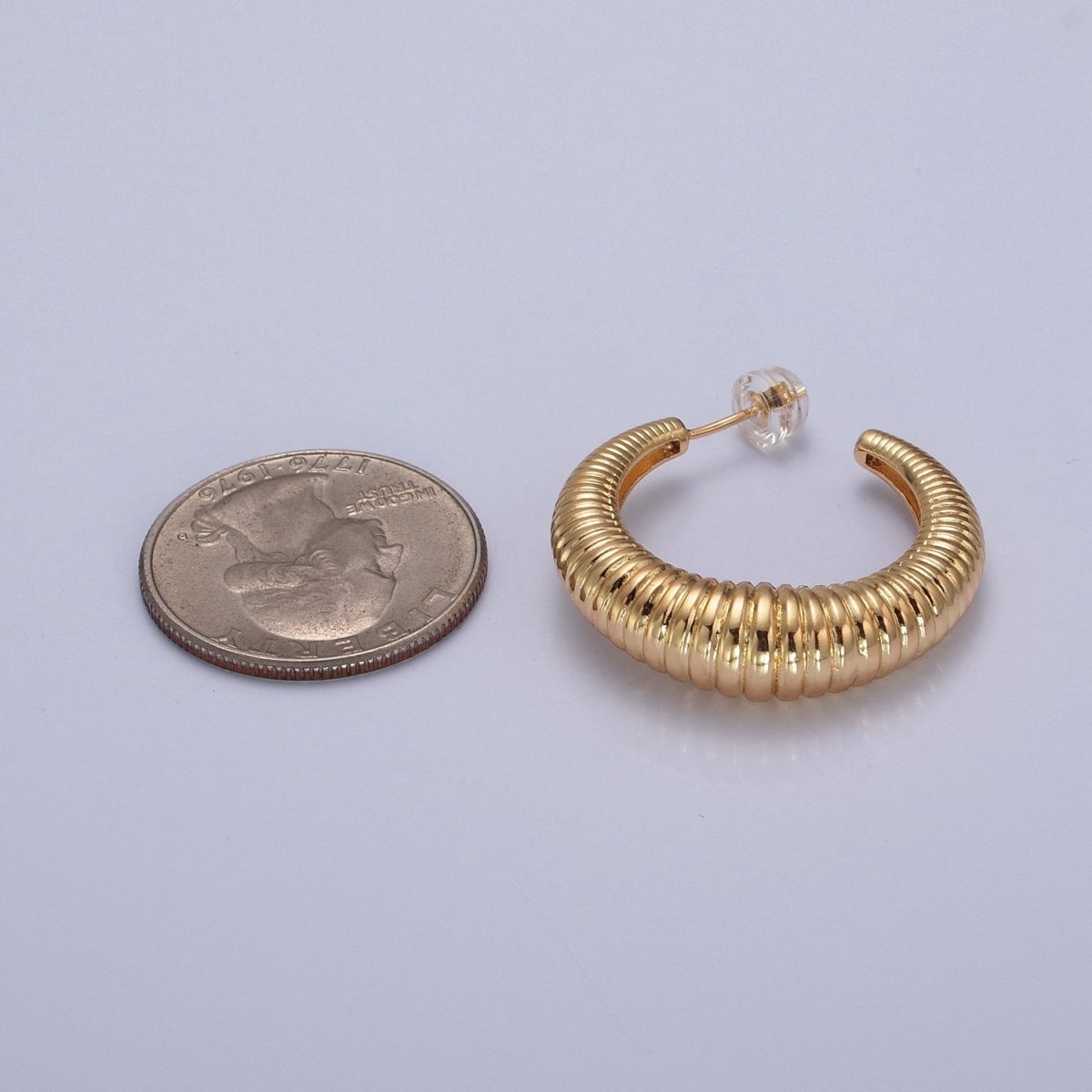 24K Gold Filled 30mm Croissant C-Shaped Hoop Earrings in Gold & Silver | P300 P301