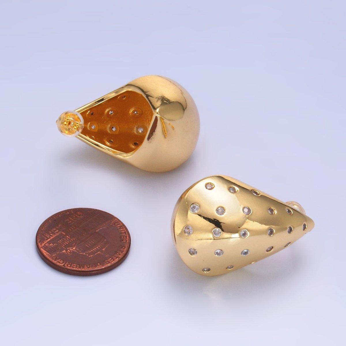 24K Gold Filled 30mm CZ Dotted Edged Teardrop Dome Hoop Earrings | AB330 - DLUXCA