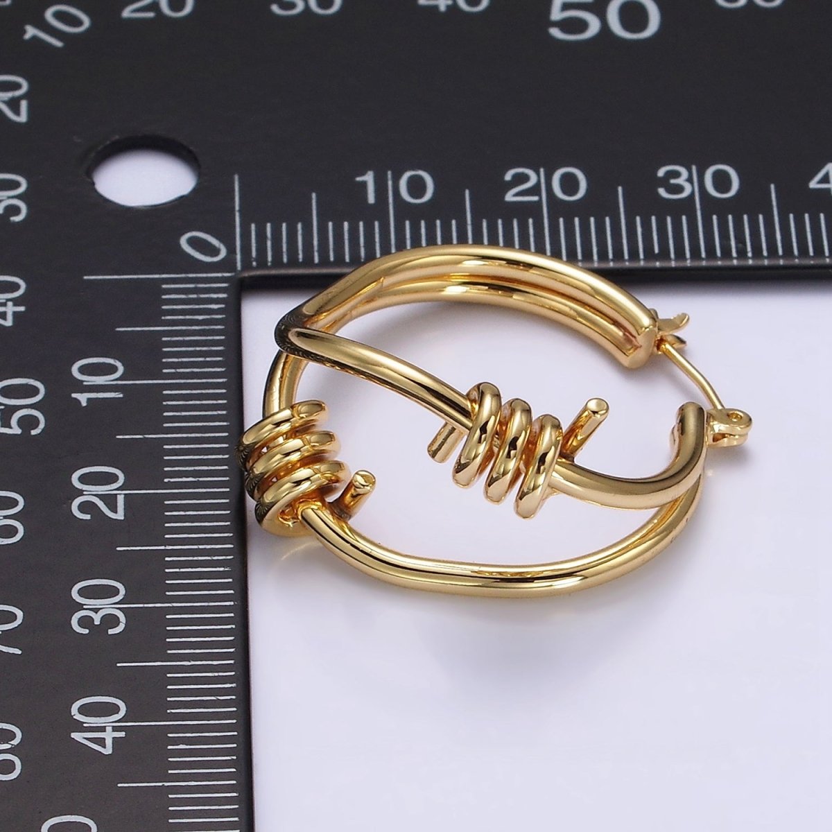 24K Gold Filled 30mm Double Spiral Abstract Band French Lock Latch Hoop Earrings in Gold & Silver | AE090 AE091