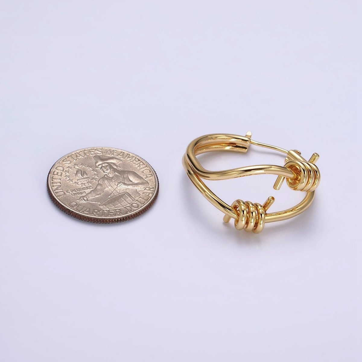 24K Gold Filled 30mm Double Spiral Abstract Band French Lock Latch Hoop Earrings in Gold & Silver | AE090 AE091