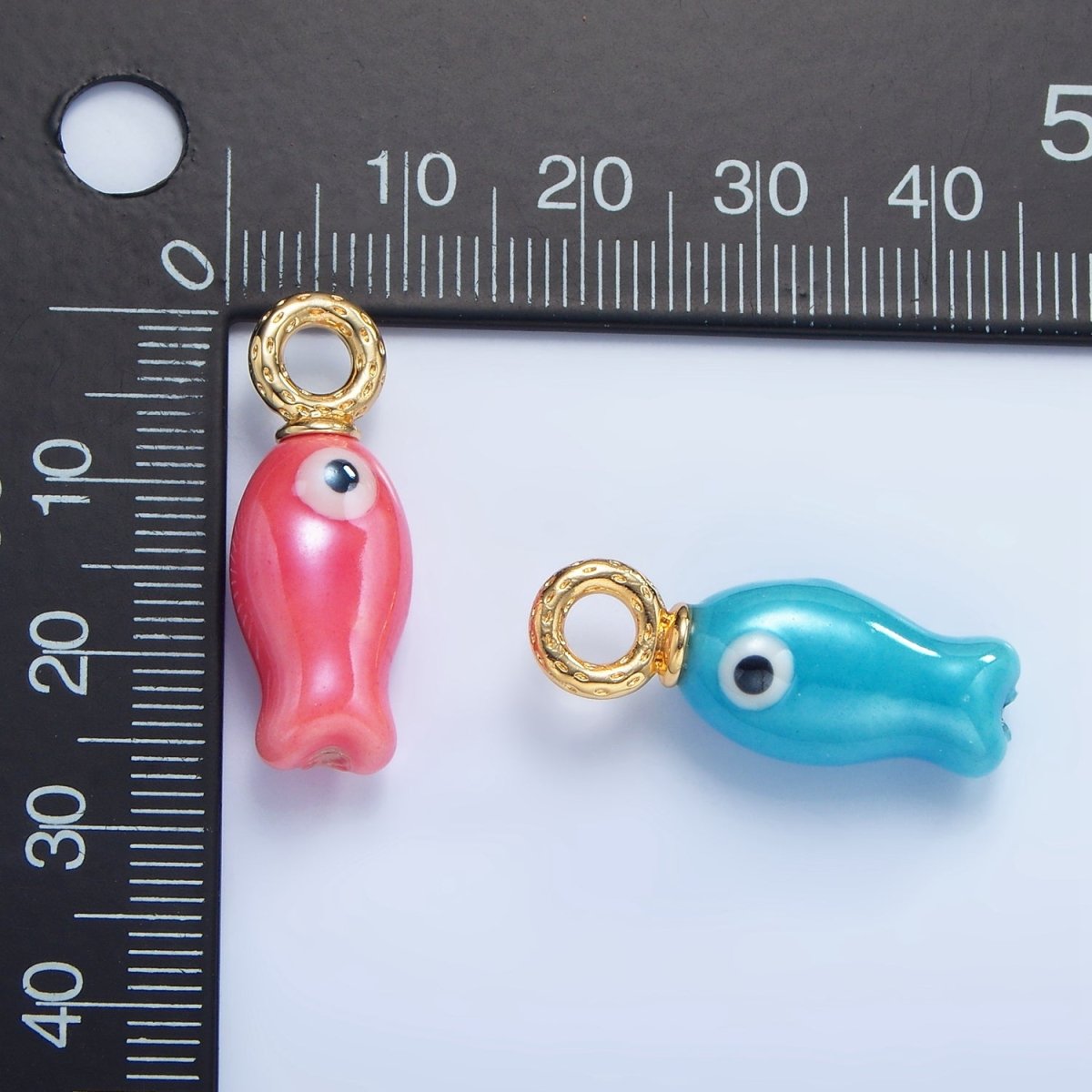24K Gold Filled 30mm Enamel Fish Sea Animal Ceramic Drop Charm | X794 - X801