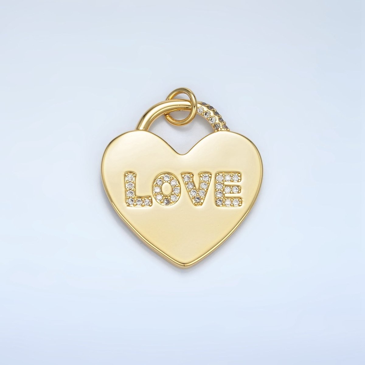 24K Gold Filled 30mm "LOVE" Micro Paved CZ Heart Padlock Charm in Gold & Silver | N743
