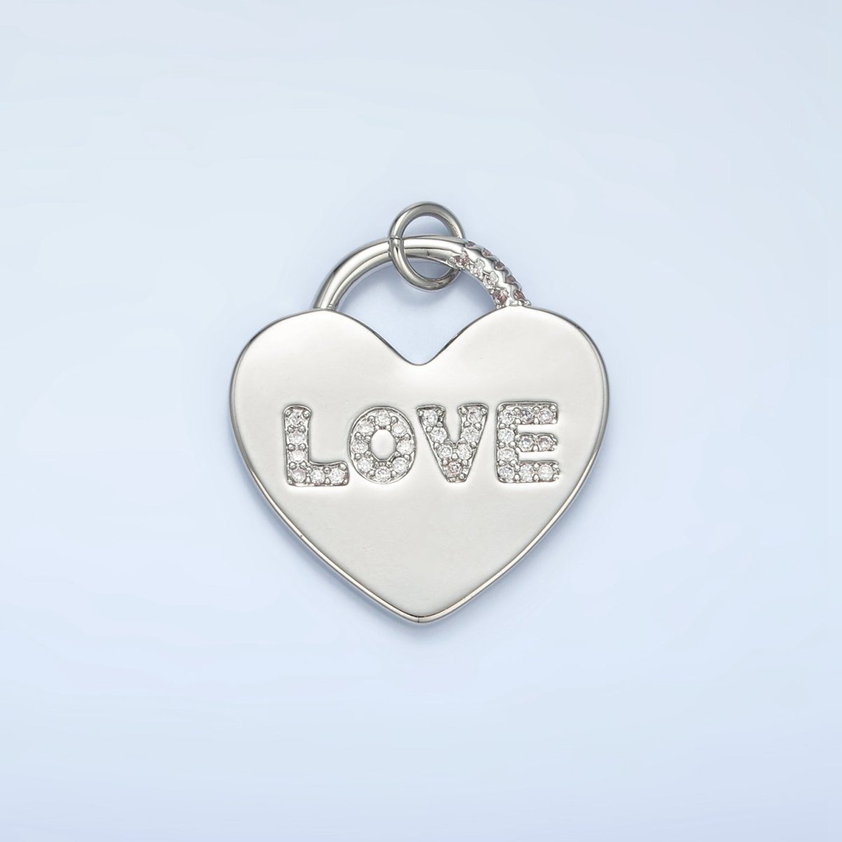 24K Gold Filled 30mm "LOVE" Micro Paved CZ Heart Padlock Charm in Gold & Silver | N743