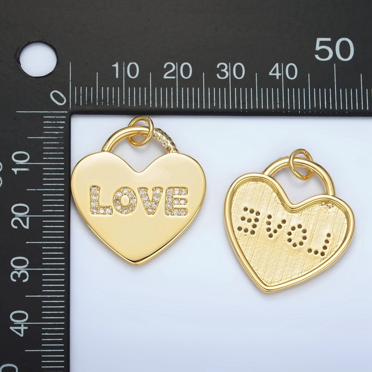 24K Gold Filled 30mm "LOVE" Micro Paved CZ Heart Padlock Charm in Gold & Silver | N743