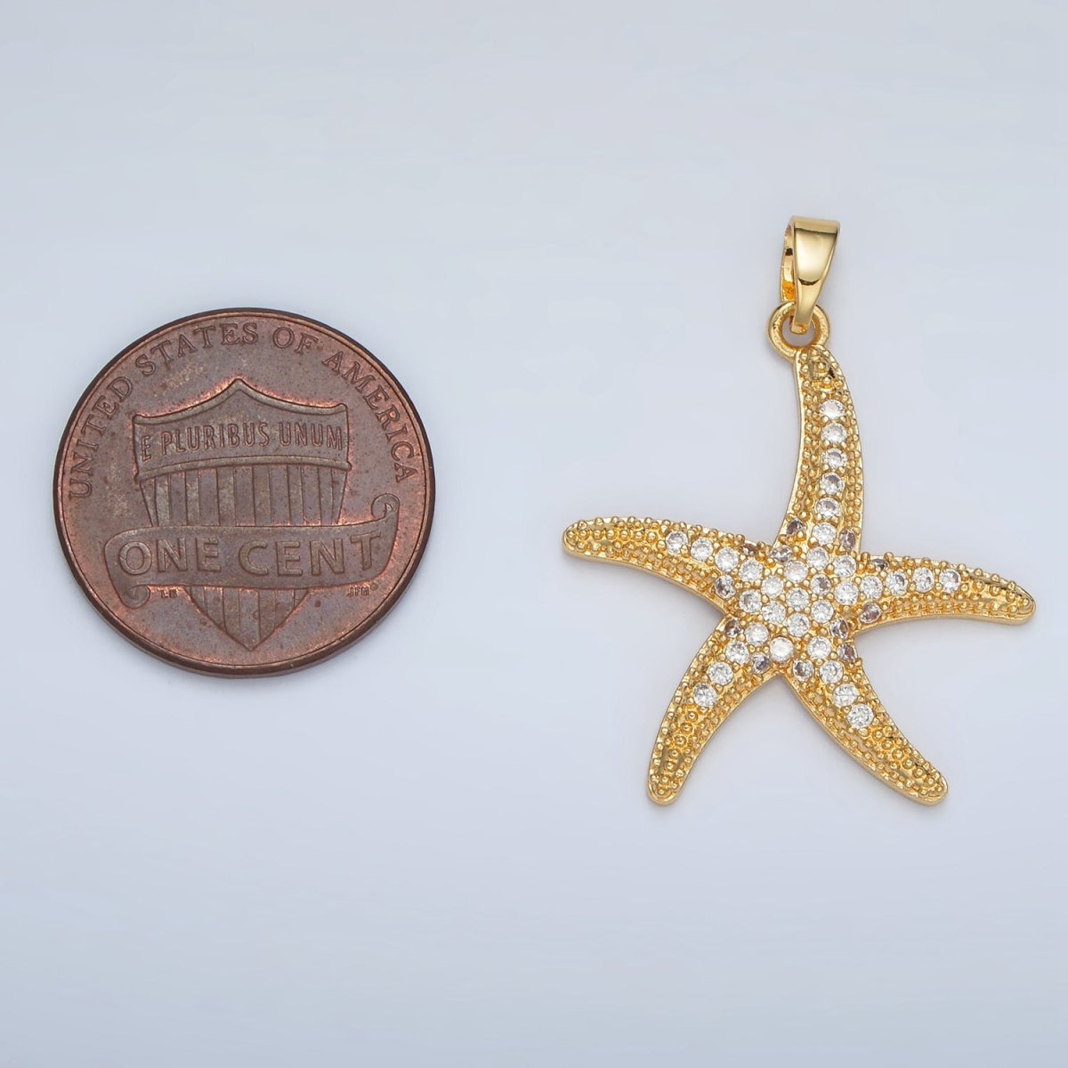 24K Gold Filled 30mm Micro Paved CZ Starfish Pendant in Gold & Silver | AA1391