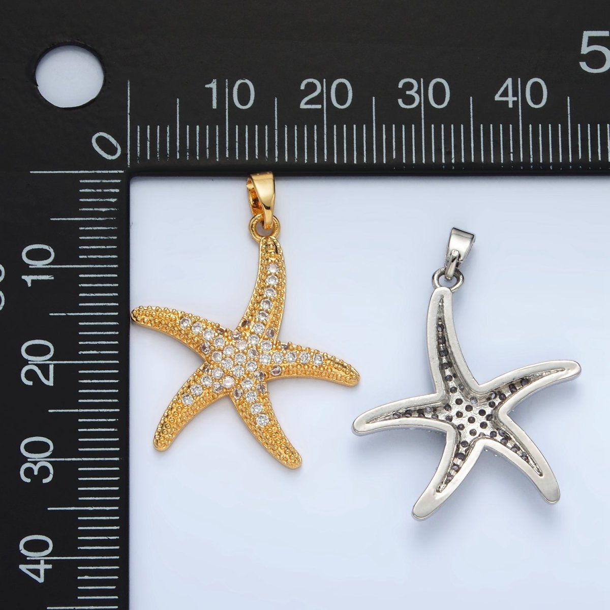24K Gold Filled 30mm Micro Paved CZ Starfish Pendant in Gold & Silver | AA1391