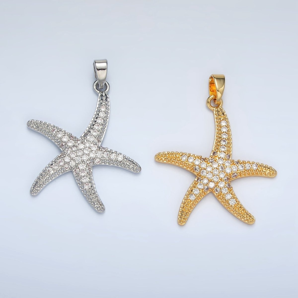 24K Gold Filled 30mm Micro Paved CZ Starfish Pendant in Gold & Silver | AA1391