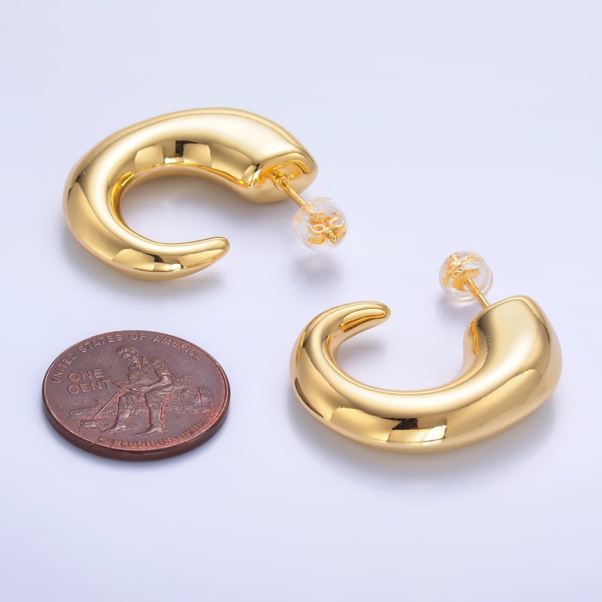 24K Gold Filled 30mm Minimalist J-Shaped Hoop Earrings in Gold & Silver | AB800 AB860